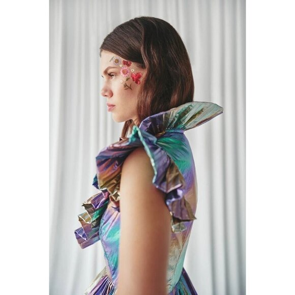 Celia B Acke Metalic Pleated Mini Dress Multi Womens Size Large - Picture 15 of 16